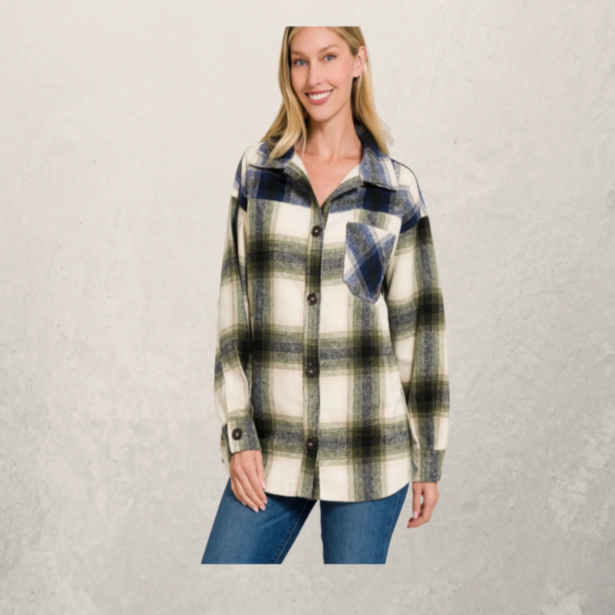 Oversized Plaid 2 Tone Shacket