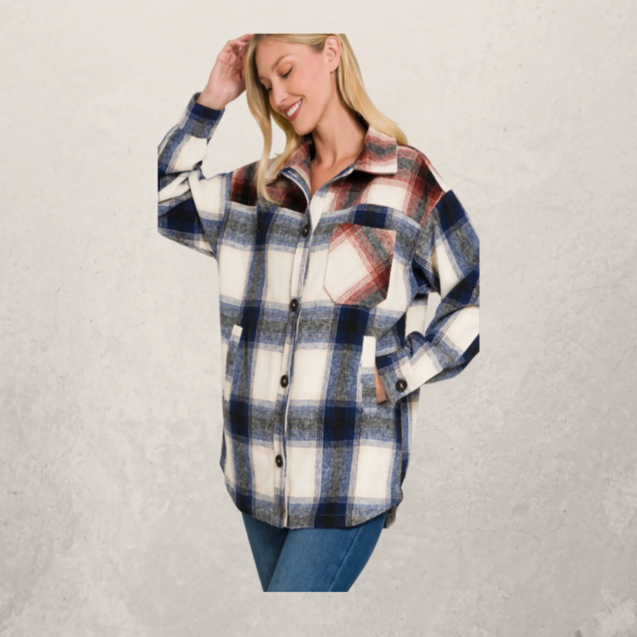 Oversized Plaid 2 Tone Shacket