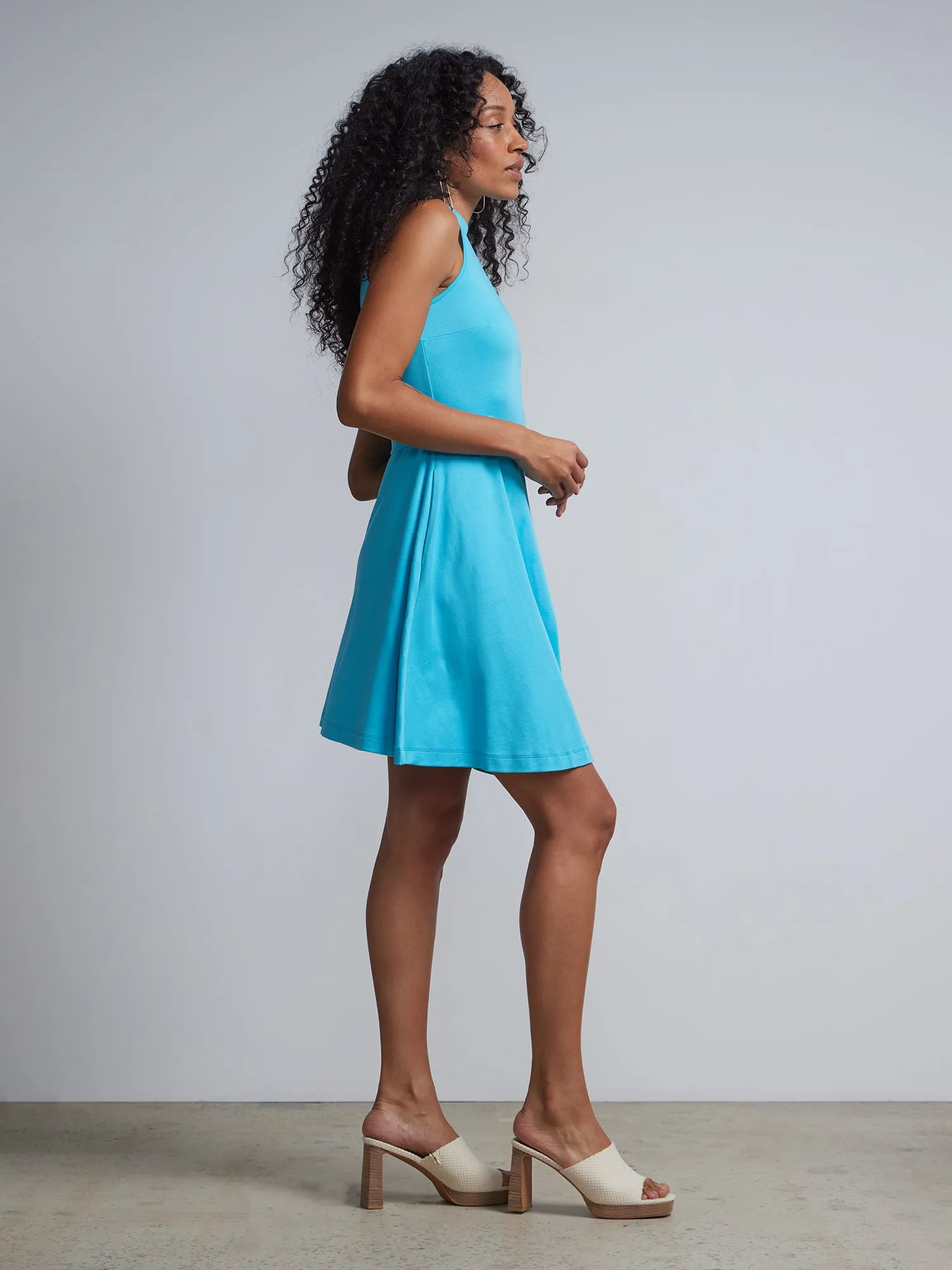 Petite Belted Halter Flare Dress - City Knits