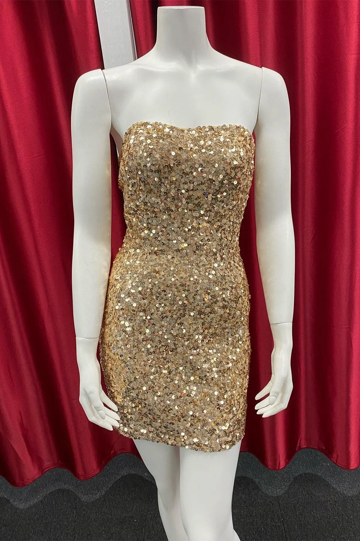 Pink Sequin Strapless Fitted Short Homecoming Dress