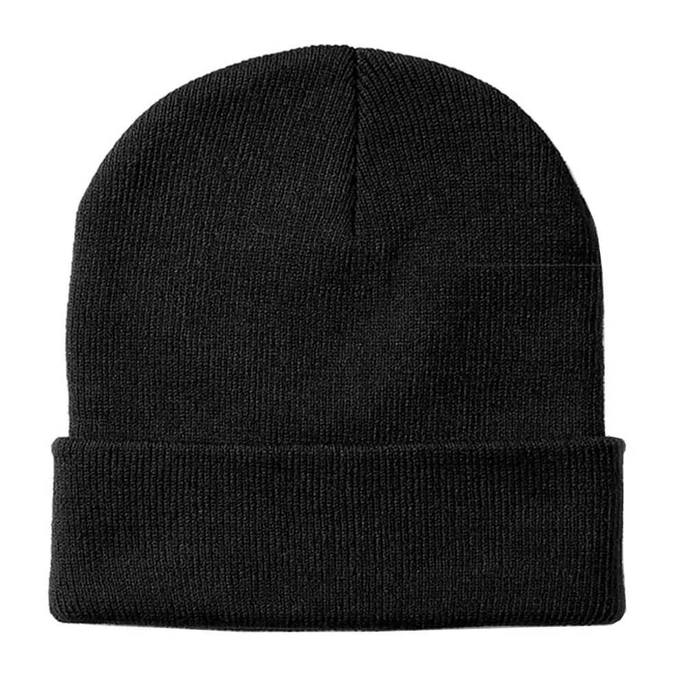 Plain Beanie Winter Hat Ski Cap Skull Warm Winter Cuff Cold Weather Solid  Black