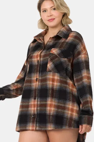 Plus Oversized Yarn Dyed Plaid Shacket