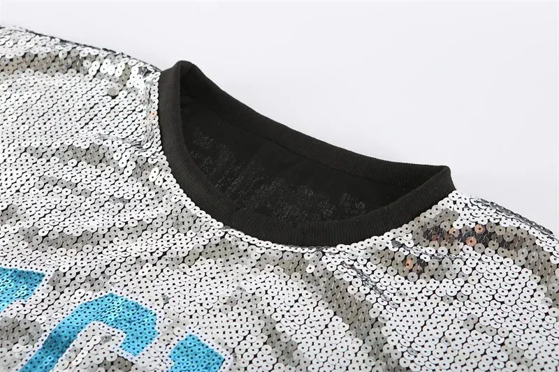 Pre Order:  Silver Sequined Loose Jersey Top