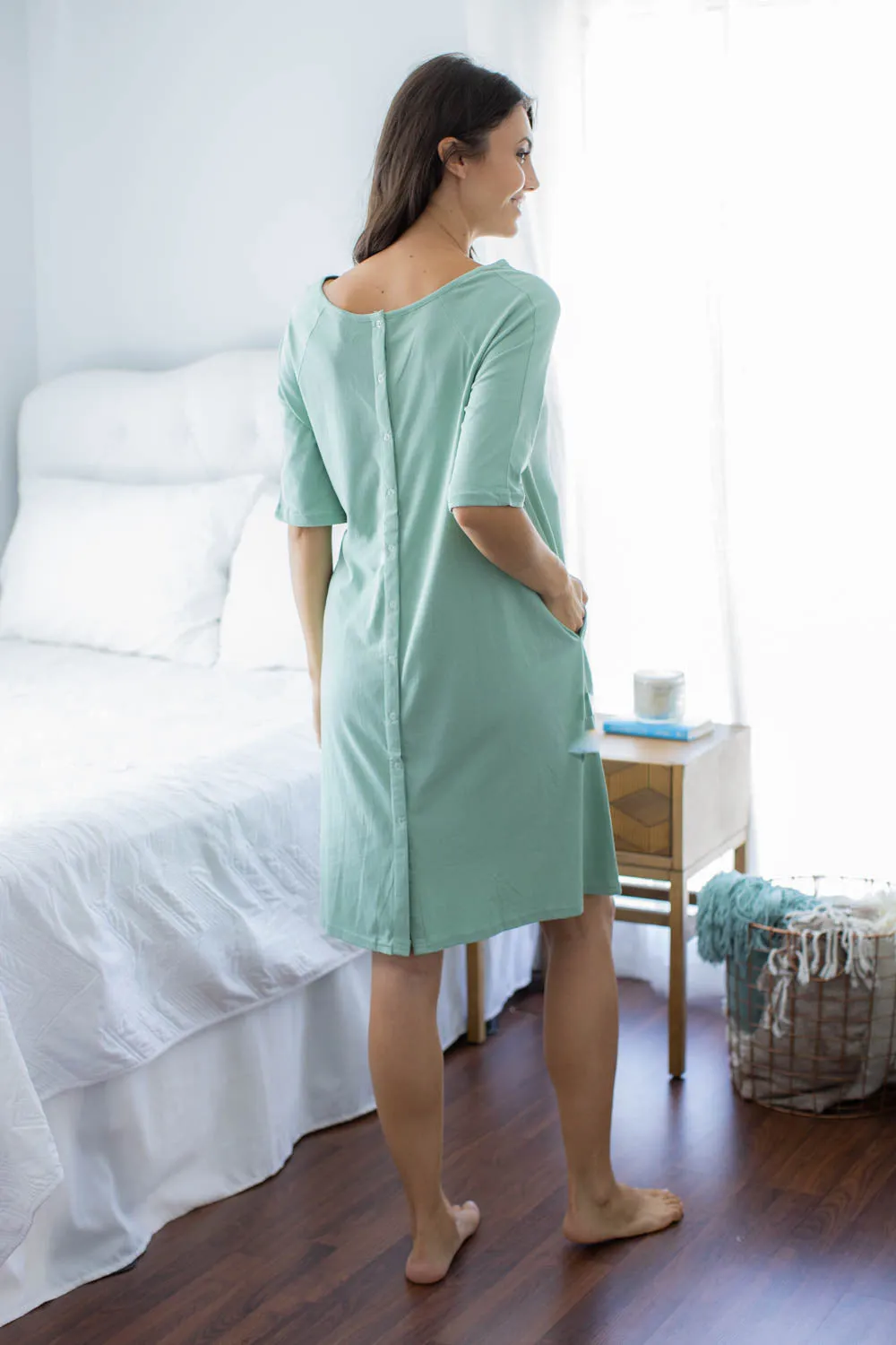 Sage Green Jersey Knit Maternity Gownie