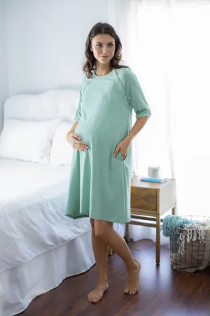 Sage Green Jersey Knit Maternity Gownie