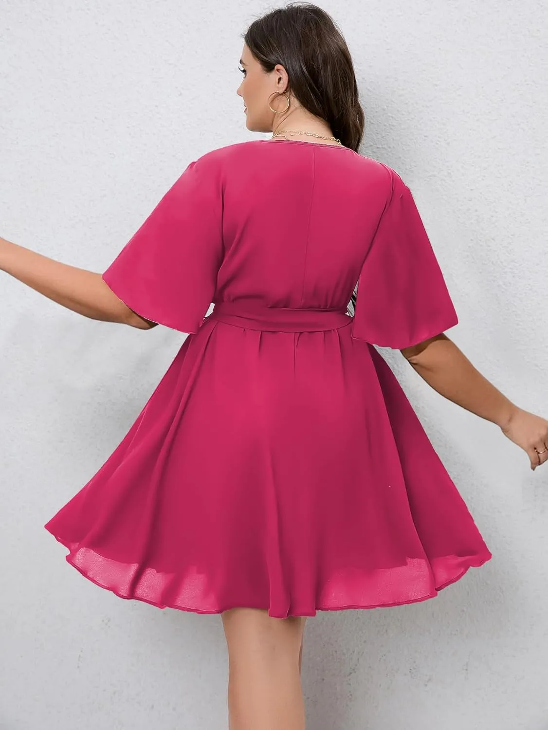 SCOMCHIC Women's Plus Size Summer Dresses Short Sleeve Wrap V Neck A Line Skater Mini Short Dress XL-4XL