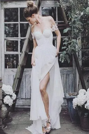 Simple Cheap Flowy Appliques Beach Wedding Dress