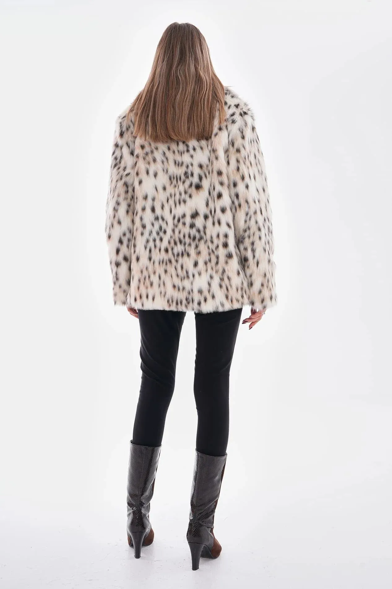 Snow Leopard Faux Fur Coat  Camel