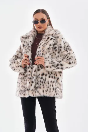 Snow Leopard Faux Fur Coat  Camel