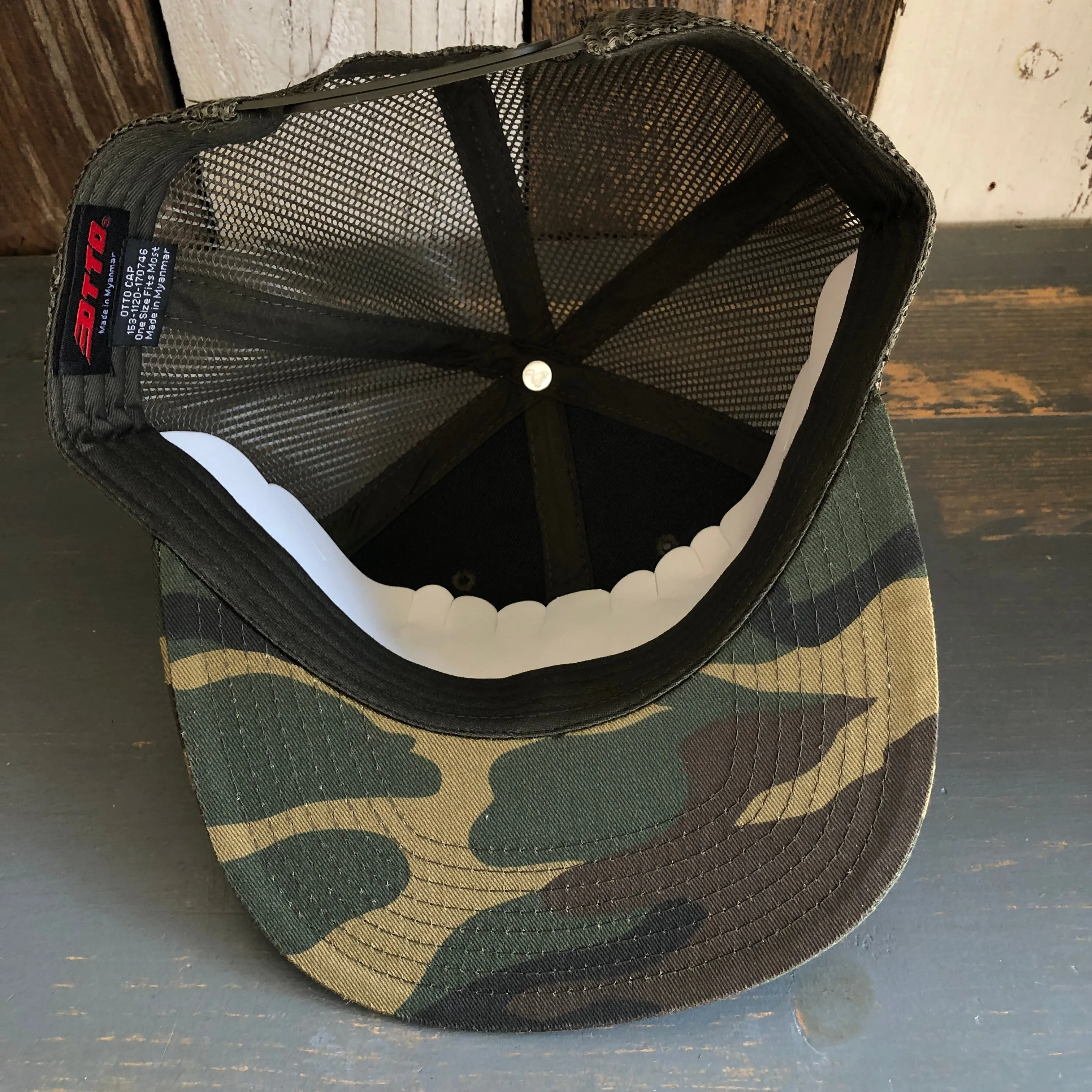 SOUTH BAY SURF (Multi Colored Patch) Camouflage 6 Panel Mid Profile Mesh Back Snapback Trucker Hat - Dark Green/Brown/Dark Olive Green