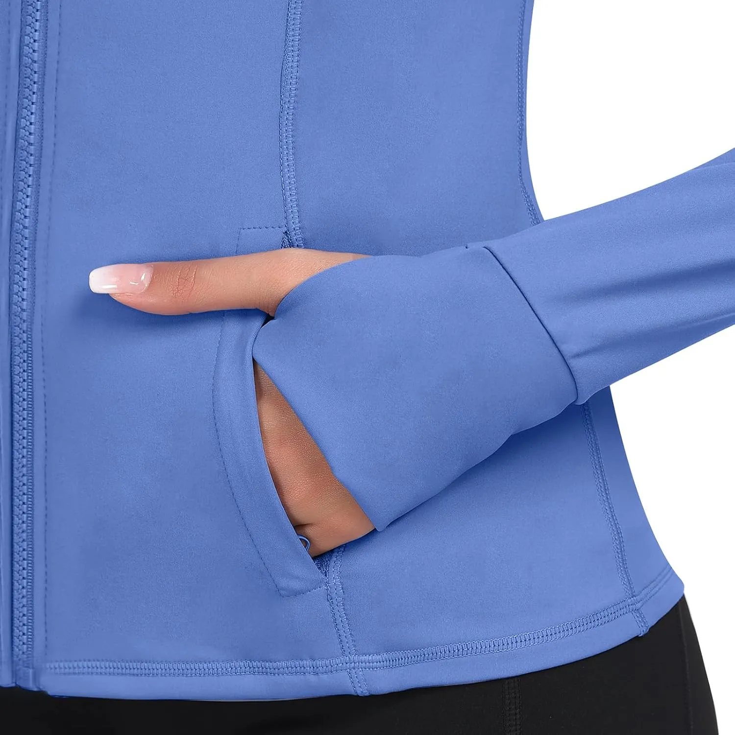 Women's Hooded Athletic Full Zip Workout Jacket With Pockets Running Slim Fit Yoga Sportwear With Thumb Holes