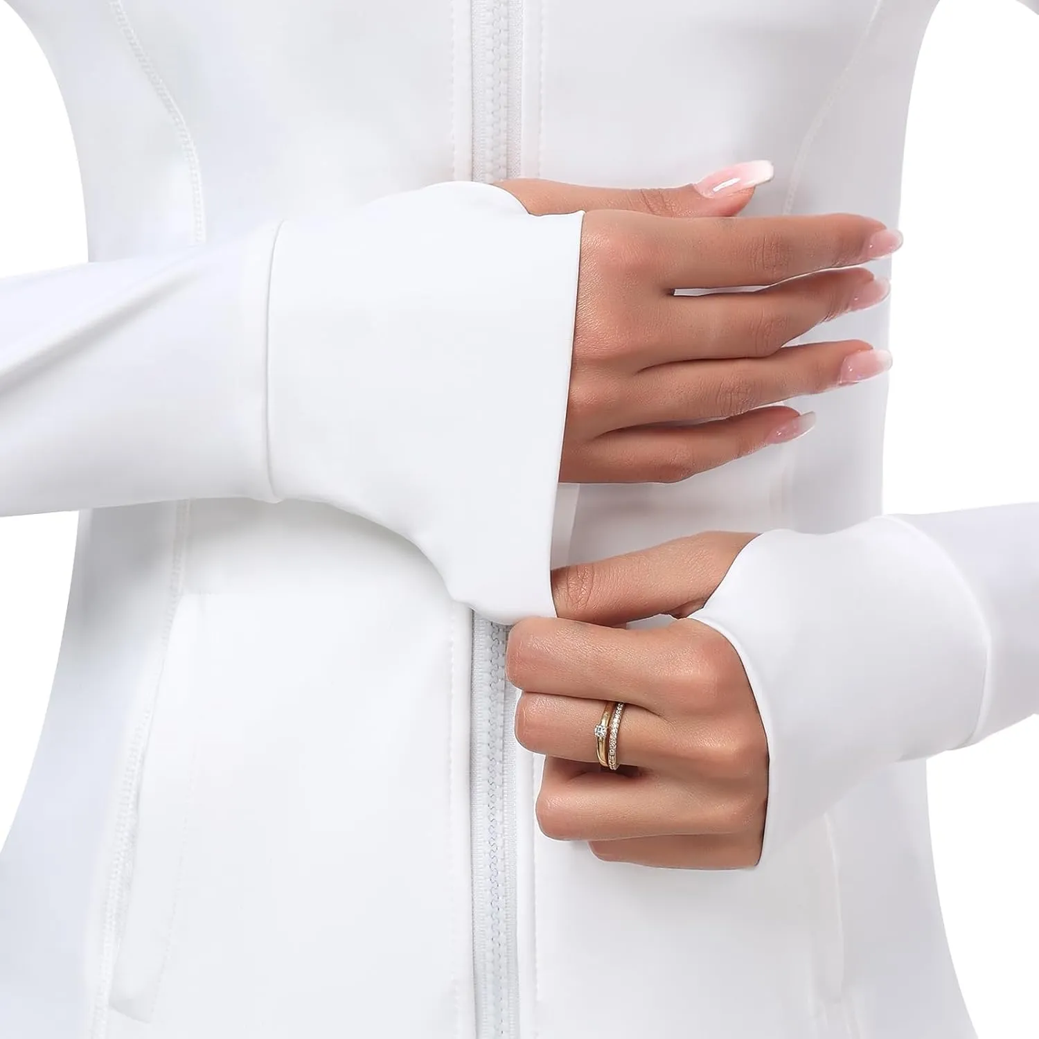Women's Hooded Athletic Full Zip Workout Jacket With Pockets Running Slim Fit Yoga Sportwear With Thumb Holes
