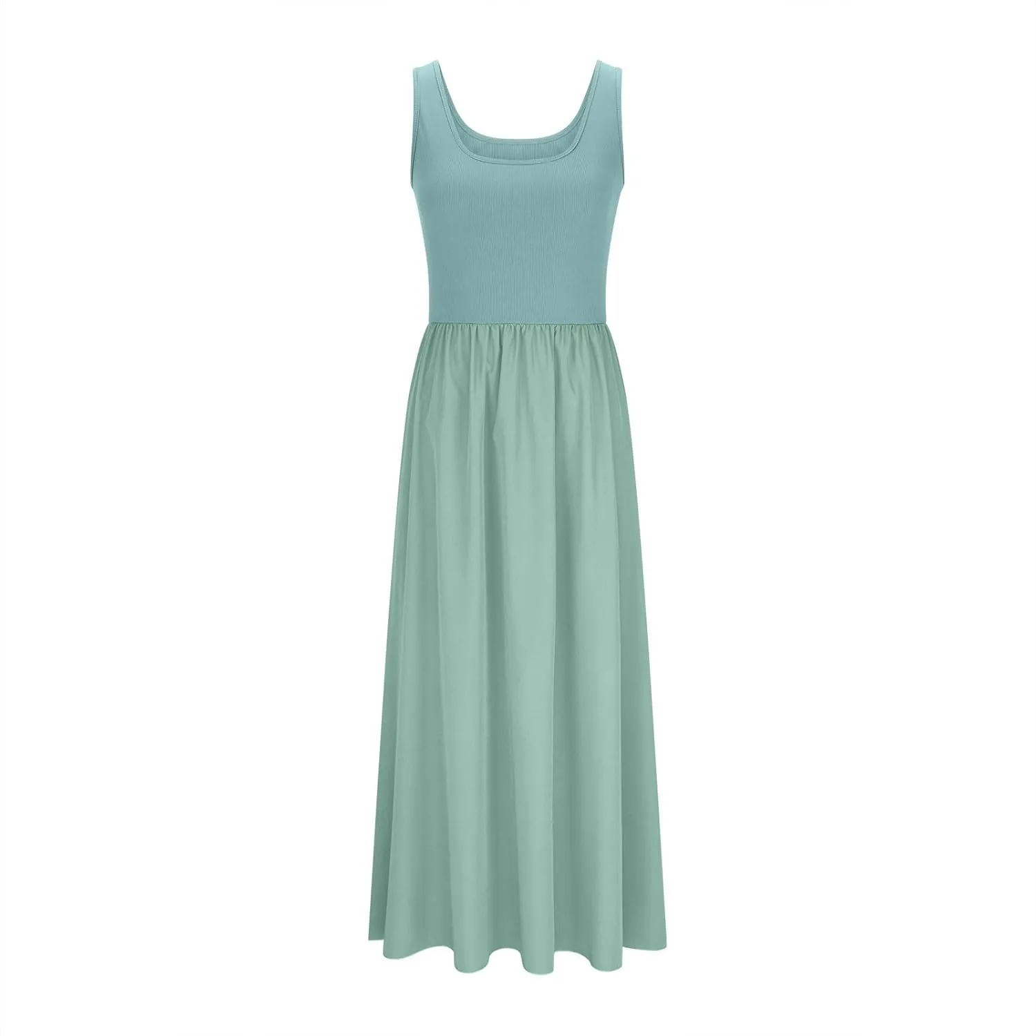 Women's Summer Sleeveless Tank Dress Casual A Line Scoop Neck Maxi Sundress Beach Flowy Pleated Wrap Long Dresses